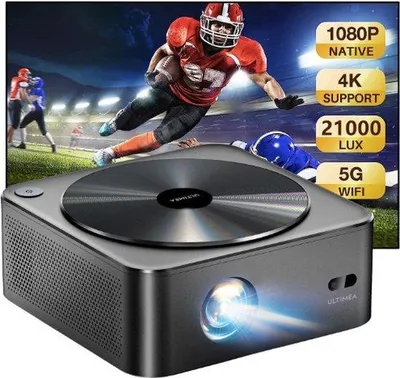 Immagine prodotto di Proiettore per streaming da 21.000 lumen con Wi-Fi, Bluetooth, risoluzione Full HD 1080p e telecomando