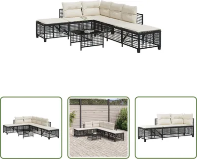 Productafbeelding van Living Store 3-delige tuinbankset met hoekbank en kussens, zwart, van polyrotan