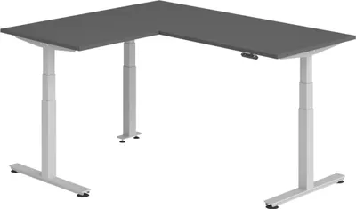 Produktbild von bümö Eckschreibtisch elektrisch höhenverstellbar L-Form - Gestell: Silber, Nachbildung: Graphit, Größe: Eckschreibtisch 180 x 160 cm