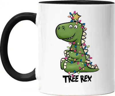 Produktbild von Tree-Rex Tasse Schwarz Geschenkidee T-Rex-Fans Süßes Motiv für Weihnachten für Dinosaurier-Fans Kinder