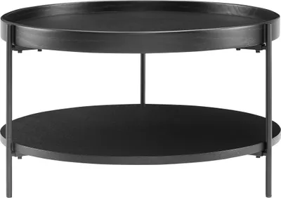 Produktbild von SalesFever Couchtisch Ø 69 cm | rund | mit 2 Ablageflächen | MDF mit Eschenholzfurnier | Metallgestell | B 69 x T 69 x H 39 cm | Schwarz