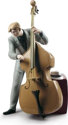 Obrázek produktu pro Casa Padrino Porcelánová soška Jazzový basista vícebarevná 20 x v. 35 cm - ručně vyráběná a ručně malovaná dekorace Figurka
