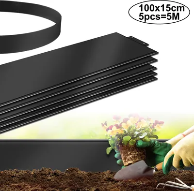 Produktbild von FIVMEN 5m obruba trávníku kovová pozinkovaná 100x15cm - 5x obruba záhonu obruba záhonu sekací obruba palisáda, černá (délka 5m - výška 15cm)