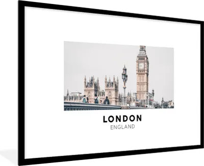 Produktbild von MuchoWow® Gerahmtes Poster London - England - Big Ben 90x60 cm - Poster mit Schwarzem Bilderrahmen Wandposter Rahmen Foto Bilder - Wanddekoration - Fotos