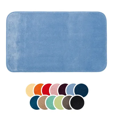 Produktbild von liebling Badteppich, 100% Polyester, mit Anti-Rutsch Beschichtung, saugstark, Serie Santos, 60 x 100 cm, 1500 g/m², bei 30 Grad waschbar, blau