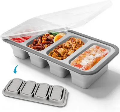 Imagen del producto de Contenedores de silicona para congelar, plegables, de 1000 ml, con 2 compartimentos, para la cocina