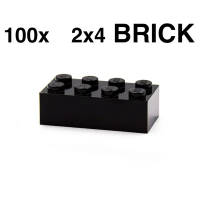 Produktbild von 100 schwarze LEGO Steine 2x4 und ein Steinetrenner in Orange