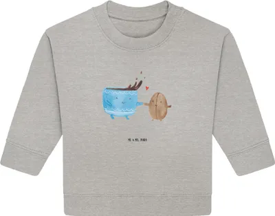 Produktbild von Mr. & Mrs. Panda Organic Baby Pullover Kaffee Bohne 12. - 18. Monat - Heather Grey - Geschenk, Zufriedenheit, Bullover, Lustige Sprüche, Glück, Kaffeebohne, Genuss
