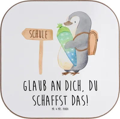 Produktbild von Mr. & Mrs. Panda Untersetzer für Gläser Schulanfang Glaube - Weiß - Geschenk, Erstklässler, gläseruntersetzer, Lebensfreude, Getränkeuntersetzer, Vertrauem, Geschenke