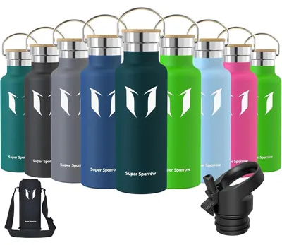 Produktbild von Trinkflasche Edelstahl 350ml-1L Auslaufsicher BPA-Frei mit 2 Deckeln Jade
