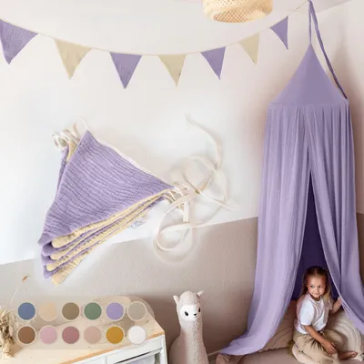 Produktbild von Handgemachte Wimpelkette für Kinderzimmer aus Musselin Baumwolle