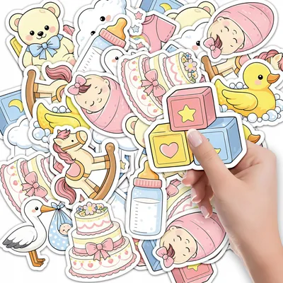 Zdjęcie produktu dla NAKLEJKI ETYKIETY NA ZESZYT 10 szt - Babyshower DZIECKO PRZYJĘCIE