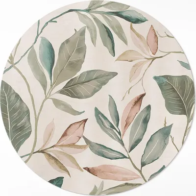 Produktbild von Zarte Boho-Blätter– Vinyl Fußmatte – Ø 150cm – Rutschfest, Pflegeleicht & Langlebig
