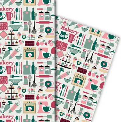 Produktbild von Hobby koch Geschenkpapier mit Koch Geräten auf beige - G7588, 32 x 48cm