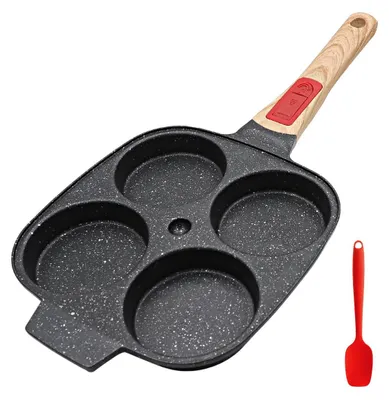 Pancakepan mit 4 Mulden, abnehmbarem Griff, Antihaft, schwarz