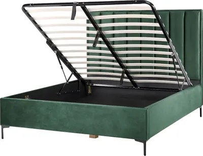 Produktbild von BELIANI Polsterbett Dunkelgrün Samtstoff Gesteppt mit Hohem Kopfteil Bettkasten Lattenrost 160x200 cm Hochklappbar für Schlafzimmer Doppelbett Ehebett