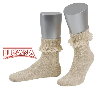 Lusana kurze Trachtensocken mit Spitze in beige