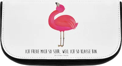 Produktbild von Mr. & Mrs. Panda Organizer Flamingo Stolz - Weiß - Geschenk, Kosmetikbeutel, glücklich, kosmetiktäschchen, Freundin, Tochter, schmink, Kulturbeutel, Schminktasche klein