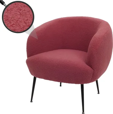 Image de Fauteuil lounge HWC-O37, fauteuil cocktail/club fauteuil rembourré, tissu/textile bouclé (330g/m²) métal MVG ~ pourpre-rouge