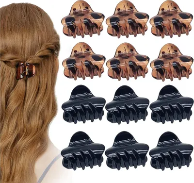 Produktbild von 12 Stück Haarklammer, 3 cm, Damen, Schwarz+Braune Leoparden