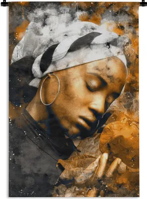 Produktbild von MuchoWow® Wandteppich Wandbehang Frau - Abstrakt - Kopftuch 60x90 cm Tapisserie Dekoration Wandtuch - Foto-Teppich - Abwaschbar