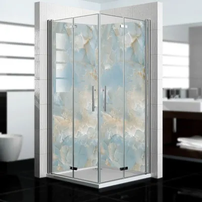 Produktbild von dedeco Eck-Duschrückwände Aluminium wasserfest Motiv: Marmor V8, 2 x 100x200x0,3cm, Fliesenersatz fugenlos Wandverkleidung Wandpaneele,  Germany