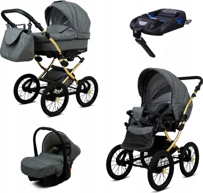 Obrázek produktu pro BabyLux® Margaret Gold | Kocárek 4v1 Set | Grey Flex | Kombinovaný kocárek | Sada kocárku |