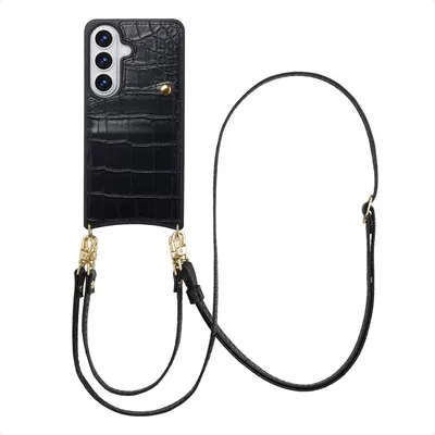 Image de Étui pour téléphone Selencia Nova Croco avec cordon et porte-cartes pour Samsung Galaxy S26 - Noir
