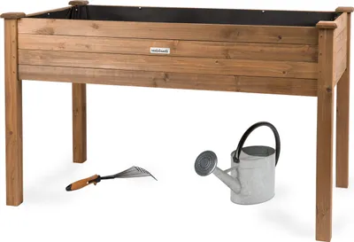 Produktbild von needs&wants® Großes Hochbeet aus Holz für Garten Balkon, Pflanzkasten Bausatz XL rechteckig schmal mit Vlies-Folie Kräuterbeet Pflanzenkasten braun