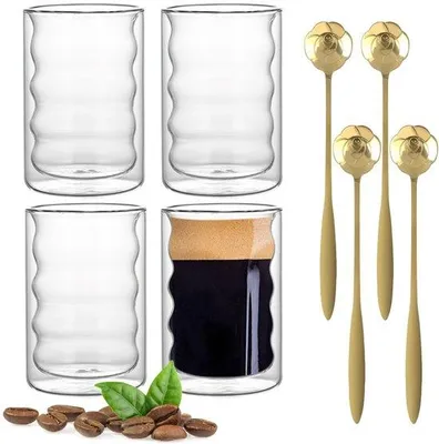 Produktbild von Latte Macchiato-Glases - Doppelwandige Thermosgläser - 4er-Set - 350 ml - Kaffee- und Teebecher - Ideal für jeden Anlass