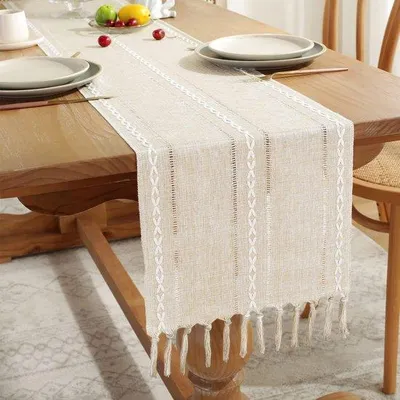 Immagine prodotto di Runner da tavola in stile rustico 33x305 cm a righe beige