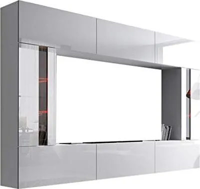 Immagine prodotto di Furnitech Parete attrezzata soggiorno - Mobili da soggiorno con LED RGB - Parete sospesa Parete attrezzata moderna con mensole e mobile TV (Future C28/HG/W2 1B - 273 cm)