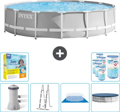 Immagine prodotto di Piscina Intex Round Prism Frame - 427 x 107 cm - Grigio - inclusa pompa - scaletta - telo di fondo - pacchetto di manutenzione della copertura - filtro