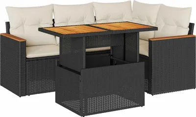 Produktbild von vidaXL 5tlg. Garten-Sofagarnitur mit Kissen Schwarz Poly Rattan Akazie