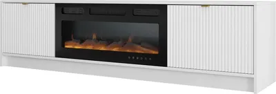 Produktbild von MIRJAN24 TV-Lowboard Tireno EF mit Kamin, TV-Tisch mit Klappe, Aluminiumgriff in der Farbe Gold (Farbe: Weiß Velvet)