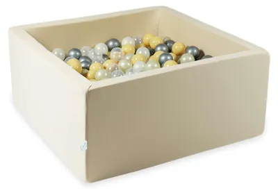 Produktbild von Trockenbecken 90x90x40 beige mit 400 Bällen: transparent, opaleszierend, hellgold, silber, beige