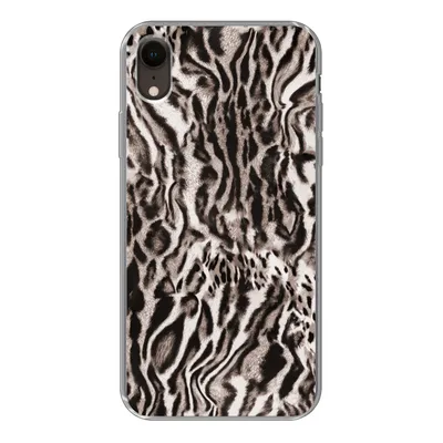 Produktbild von MuchoWow® Handyhülle Schutzhülle Hülle für iPhone XR Pantherdruck - Formen - Schwarz - Braun Silikon Softcase Handy Hülle - Schutzdeckel