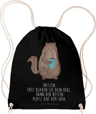 Produktbild von Mr. & Mrs. Panda Stoffbeutel Katze Dose - Schwarz - Geschenk, rucksack stoff, Beutel, Cat, Katzen, Kleiner, gym tasche, Bezaubernd, Katzenfutter, Cats, Jutebeutel, wander
