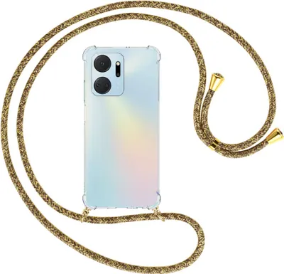 Produktbild von Handykette Backcover-Schutzhülle mit Band (Metall goldfarben) für Honor X7a (6.75'') - braun+beige