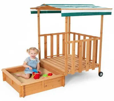 Image de Bac à sable en bois avec abri de jeu et protection solaire pour enfants