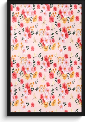 Produktbild von MuchoWow® MuchoWow® Gerahmtes Poster Blumen - Rosen - Muster 40x60 cm - Poster mit zchwarzem Bilderrahmen - Papierdruck - Wandbilder