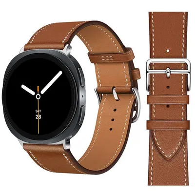 Produktbild von FFO2World Premium Slim Lederarmband – Für Samsung Galaxy Watch 8 (40/44 mm) & Watch 8 Classic (46 mm). Echtes Leder, Edelstahlschließe – Braun
