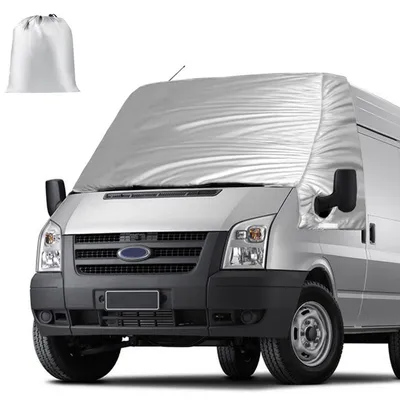 Zdjęcie produktu dla Zewnętrzna osłona przeciwsłoneczna do szyb Ford Transit Van MK7, lata produkcji 2006-2013, dla przedniej szyby (górna i dolna część), kolor srebrny