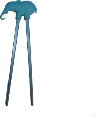 Produktbild von 072 Essstäbchen Chopsticks + 1 Clip Essstäbchenhelfer aus Gummi, Motiv Elefant hell blau
