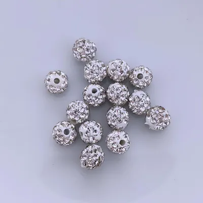 Produktbild von Shamballa Perlen, glitzer, 10 mm, 10 Stück, Weiß, Silber
