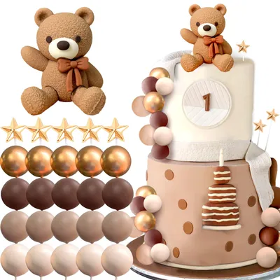 Teddybär-Tortenaufsatz, dunkelbraun, 22-teilig