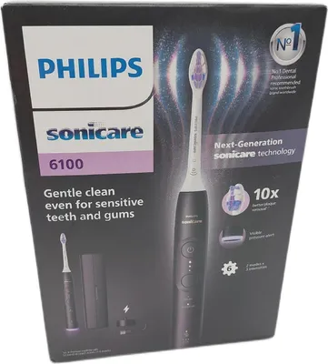 Produktbild von Philips Sonicare 6100 series Series 6100 HX7401/07 Wiederaufladbare Zahnbürste, Erwachsener, Schallzahnbürste, Sensibel, 62000 Bewegungen pro Minute, Schwarz, 2 min, 4 x 30 sec