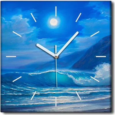 Produktbild von Coloray Uhr auf Leinwand 30x30 cm Wand Uhr Dekoration Wohnzimmer Segeltuch weiße Zeiger -Night Storm Sea Waves