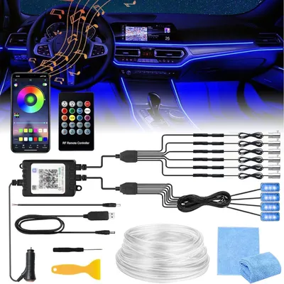 Productafbeelding van Auto LED interieurverlichting, 6 meter, RGB-sfeerverlichting, bediening via app en afstandsbediening, voetruimteverlichting, 12V