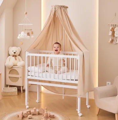 Produktbild von Betthimmel Beige I Deko Set für Babybett mit Himmelstange - 150 x 240 cm